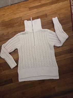 aerie Cream Chunky Half-Zip Turtleneck Sweater